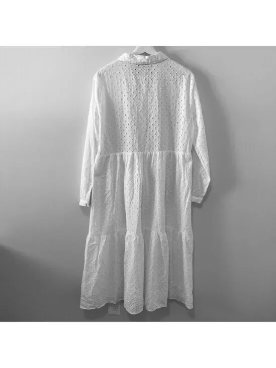 NWOT ZARA CUTWORK EMBROIDERY MIDI DRESS WHITE Size L - Picture 2 of 9